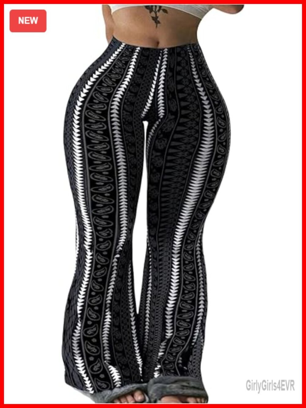 Y2k Geo Print Bell Bottom Flare Leg Pants with Elastic Waist
